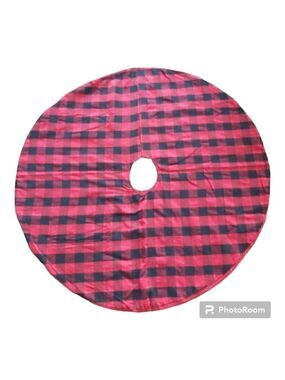 Nwot Large Red/Black Checkered Christmas Tree Skirt With Red Ribbon Trim-35 Inch